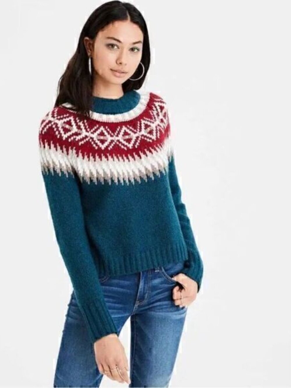 American Eagle Womens Multicolor Geometric Heavy Long Sleeve Sweater Size XS